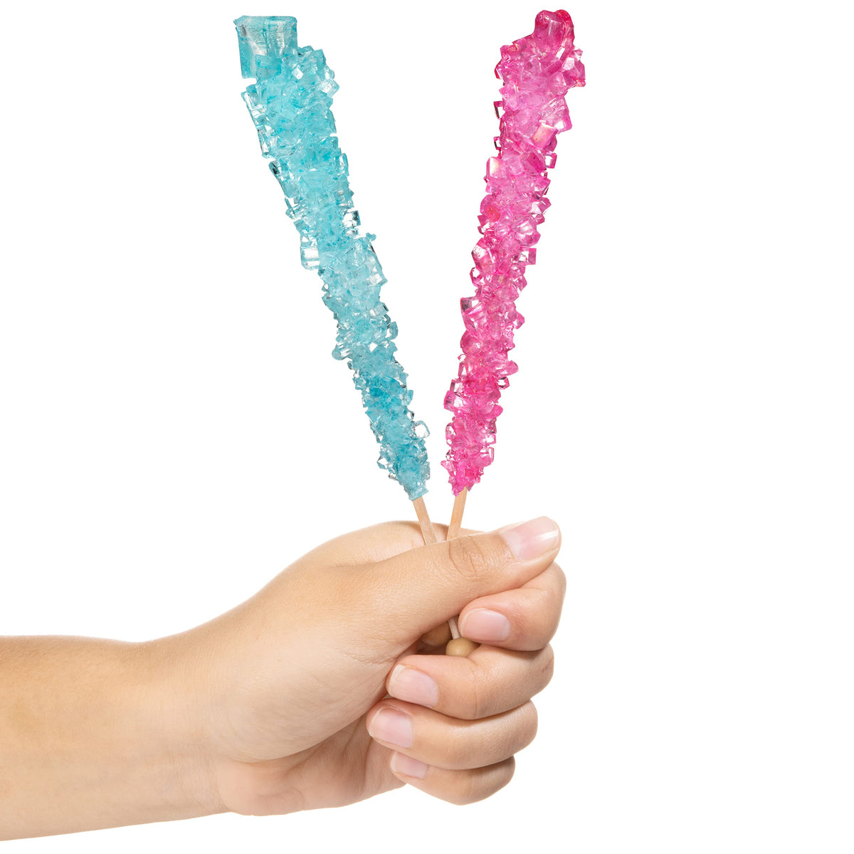 Candy Envy Rock Candy Sticks – Light Blue & Light Pink, 24 Individually Wrapped, Cotton Candy & Cherry Flavors