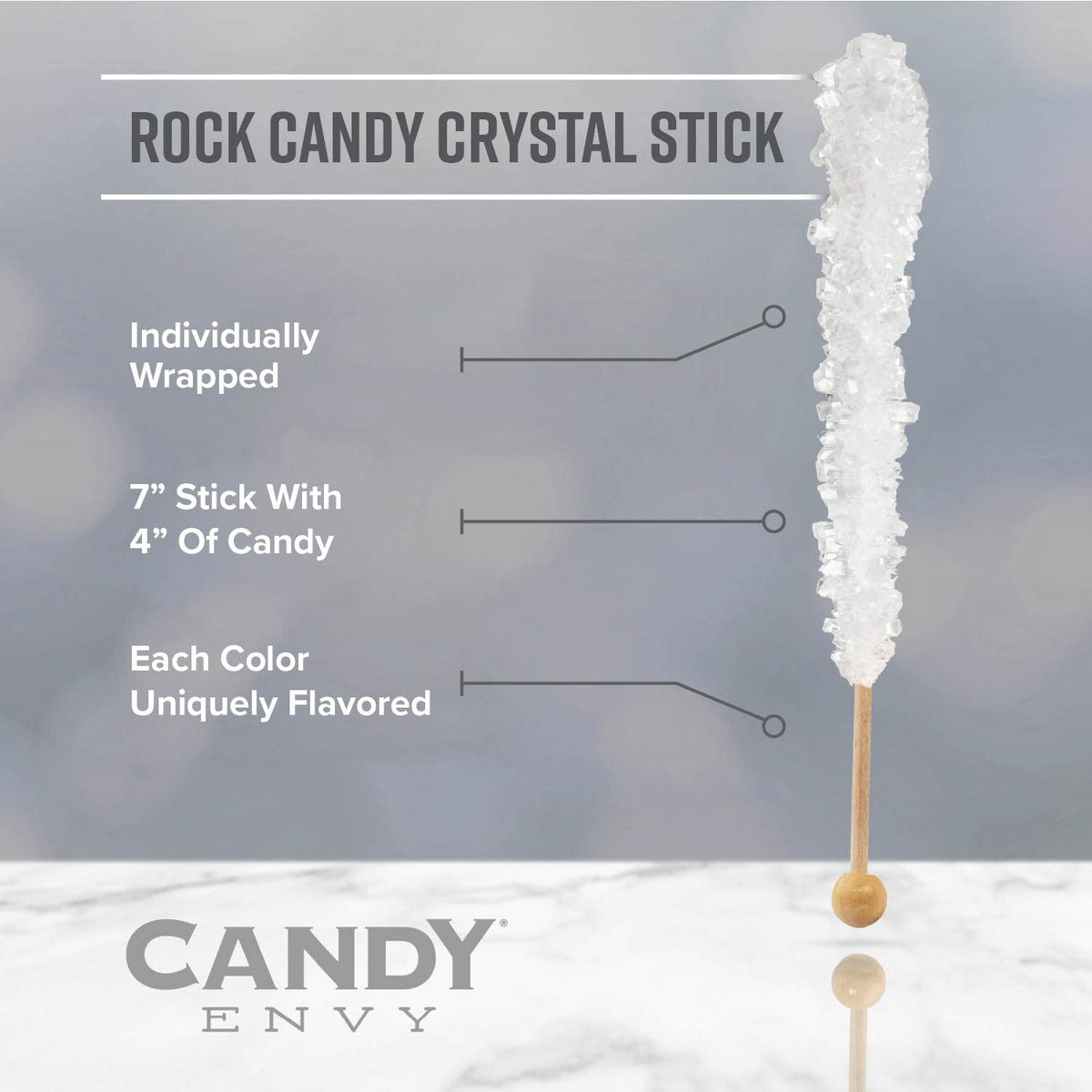 Candy Envy Light Blue Rock Candy Sticks – Cotton Candy Flavor, 36 Individually Wrapped Party Favors