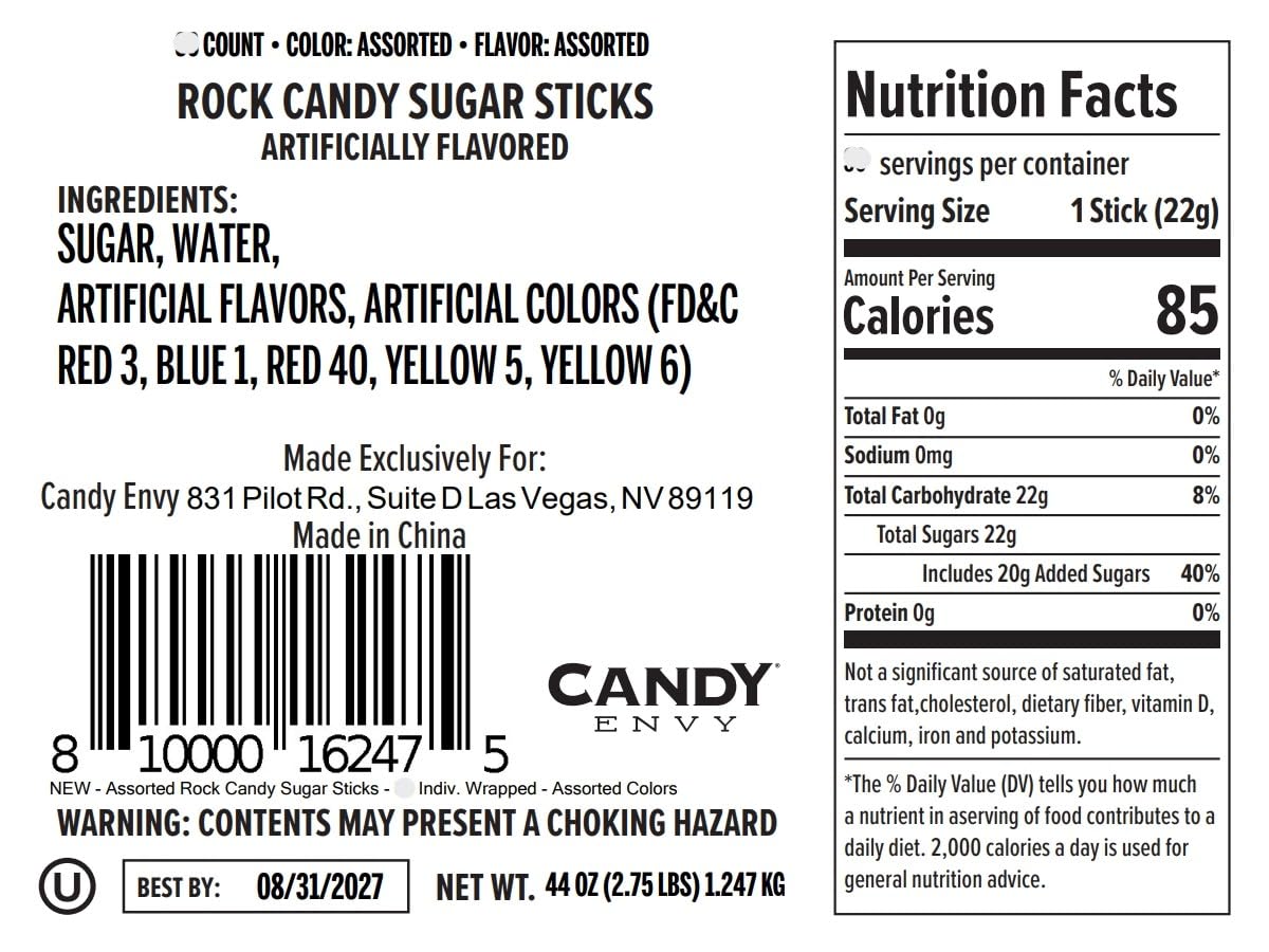 Candy Envy Rock Candy Sticks – 36 Assorted, Individually Wrapped Treats