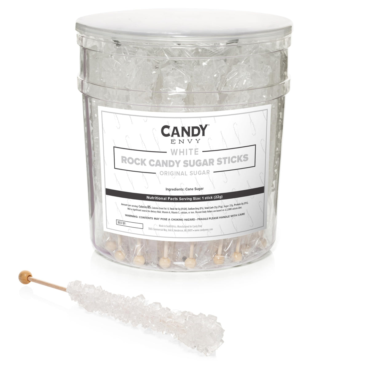 Candy Envy White Rock Candy Sugar Sticks – Original Flavor, 36 Wrapped (7in, 22g each)