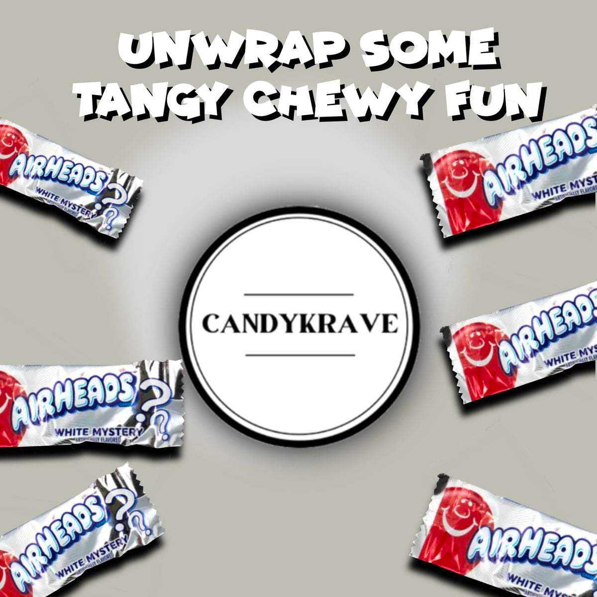 CandyKrave Airheads Mini Bars – White Mystery, 80-Pack Bulk (2 lb), Gluten Free