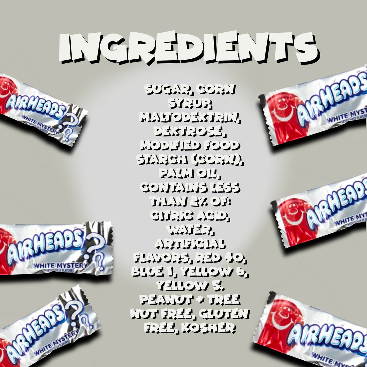 CandyKrave Airheads Mini Bars – White Mystery, 80-Pack Bulk (2 lb), Gluten Free