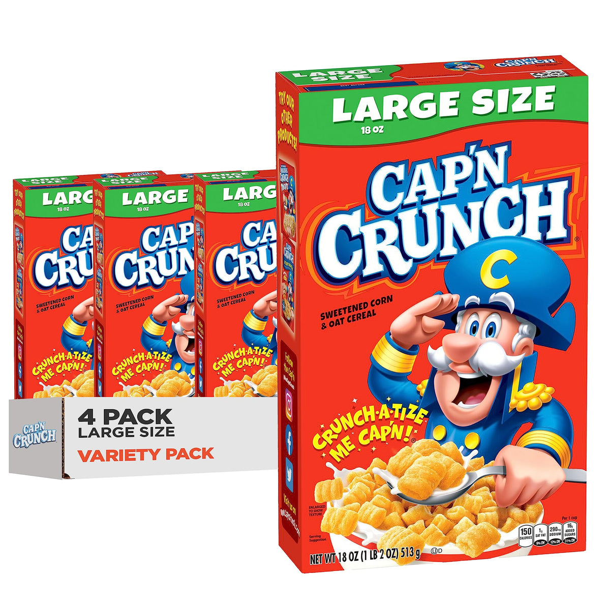 Cap'n Crunch Original Cereal – 4 Pack, 18 oz Each | Cap'n Crunch