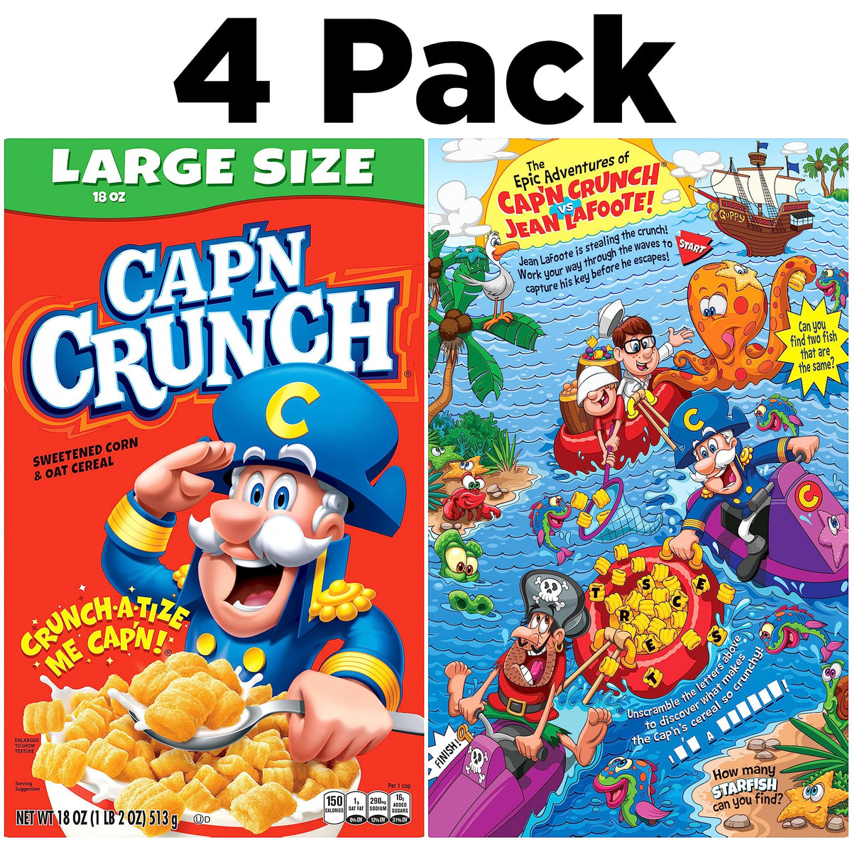 Cap'n Crunch Original Cereal – 4 Pack, 18 oz Each | Cap'n Crunch