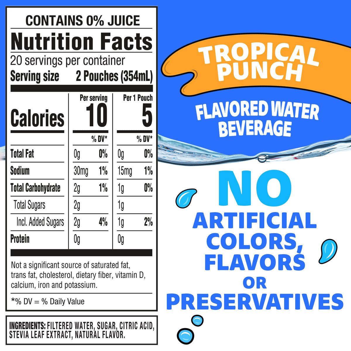 Capri Sun Roarin' Waters Tropical Punch Flavored Water Beverage – 40 Pouches, 4 Boxes