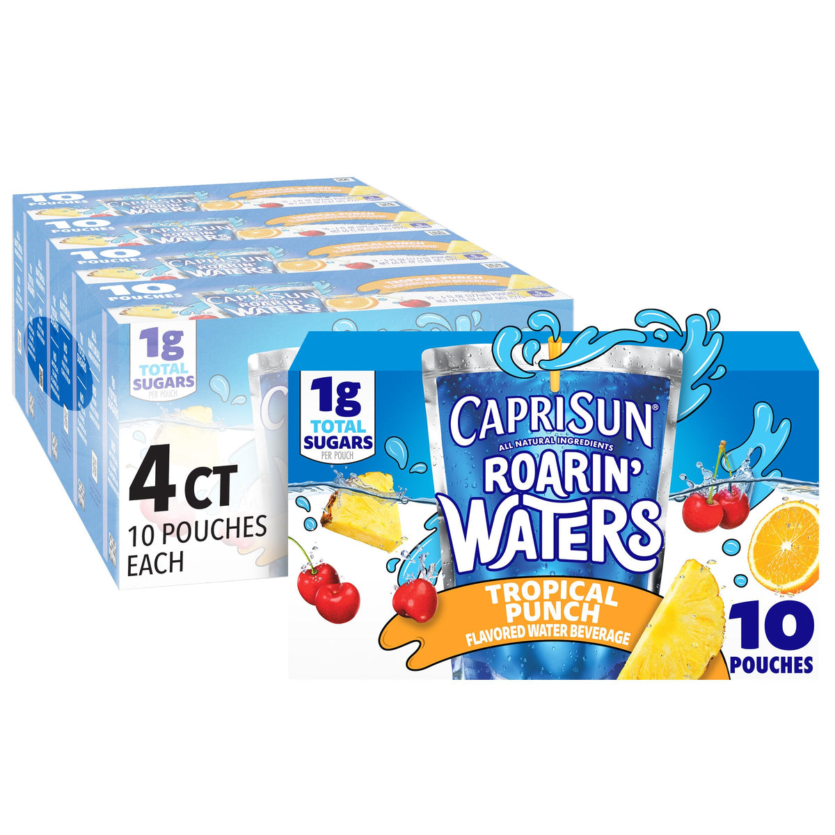 Capri Sun Roarin' Waters Tropical Punch Flavored Water Beverage – 40 Pouches, 4 Boxes