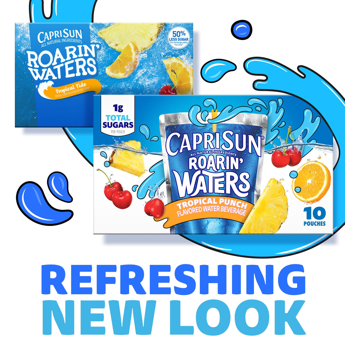 Capri Sun Roarin' Waters Tropical Punch Flavored Water Beverage – 40 Pouches, 4 Boxes
