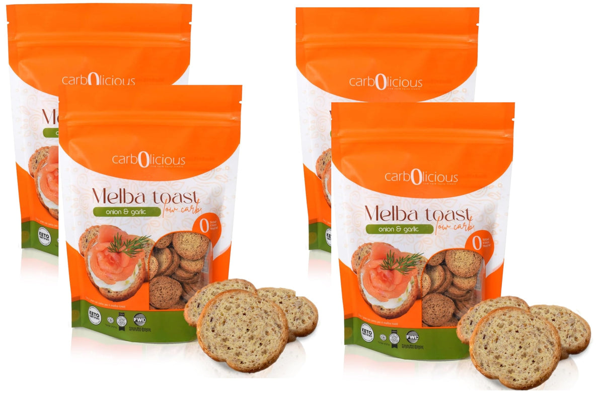 Carb-o-licious Low Carb Melba Toast Onion Garlic (4 Pack) | Keto Snack