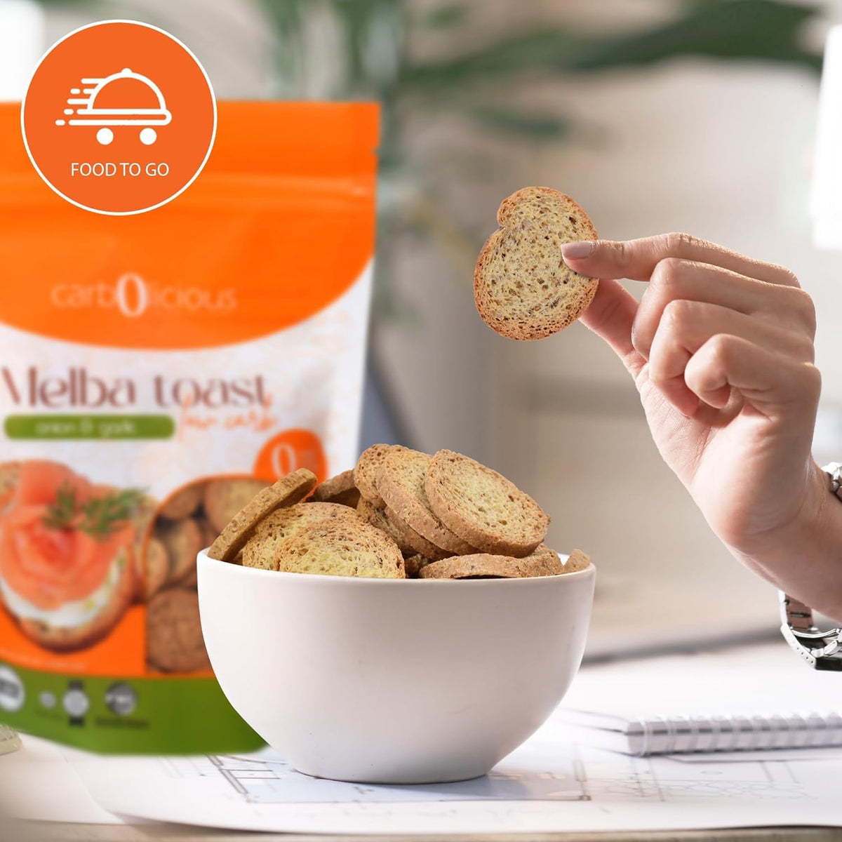 Carb-o-licious Low Carb Melba Toast Onion Garlic (4 Pack) | Keto Snack