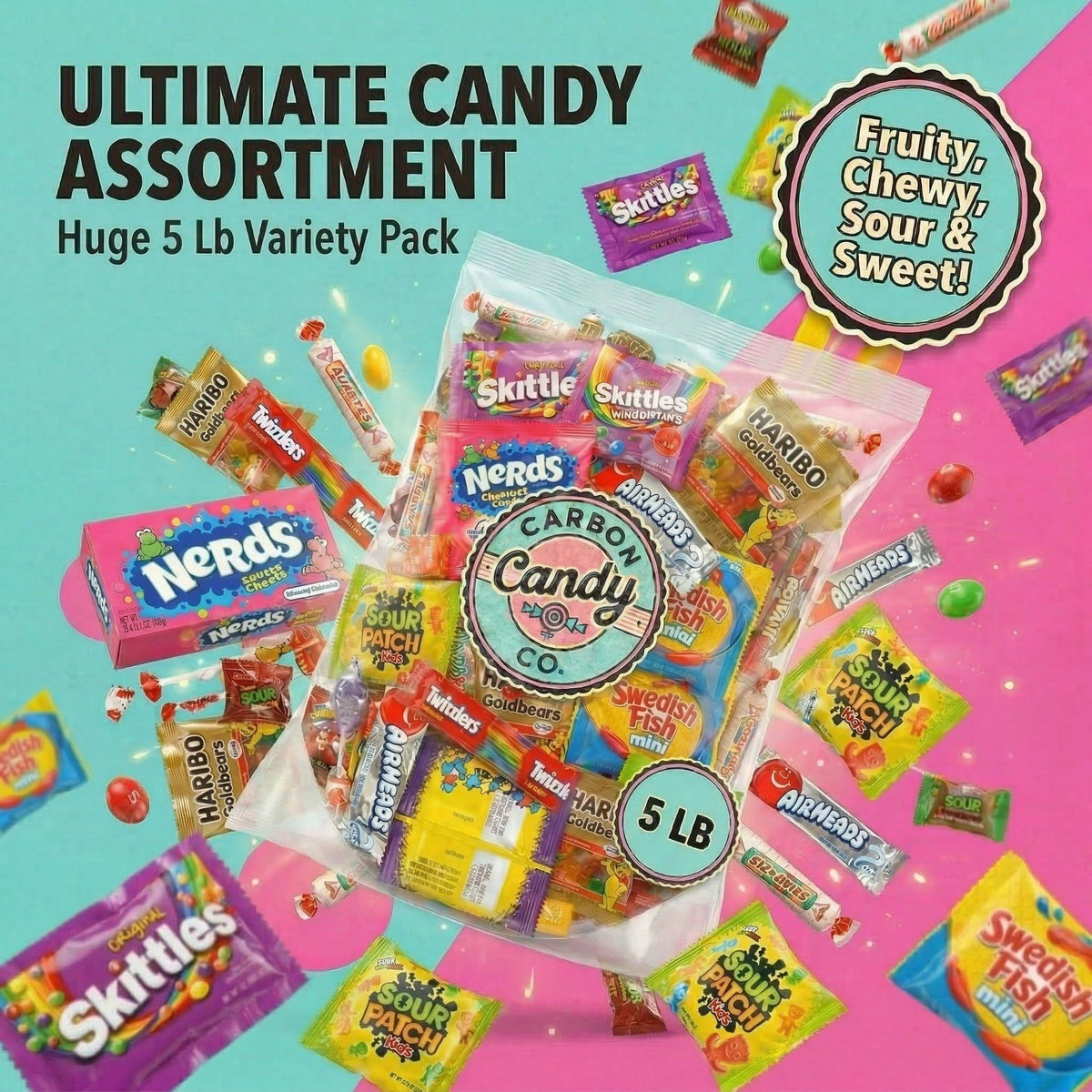 CARBON CANDY CO. Bulk Candy Variety Pack – 5 lb, Individually Wrapped Assorted Candy
