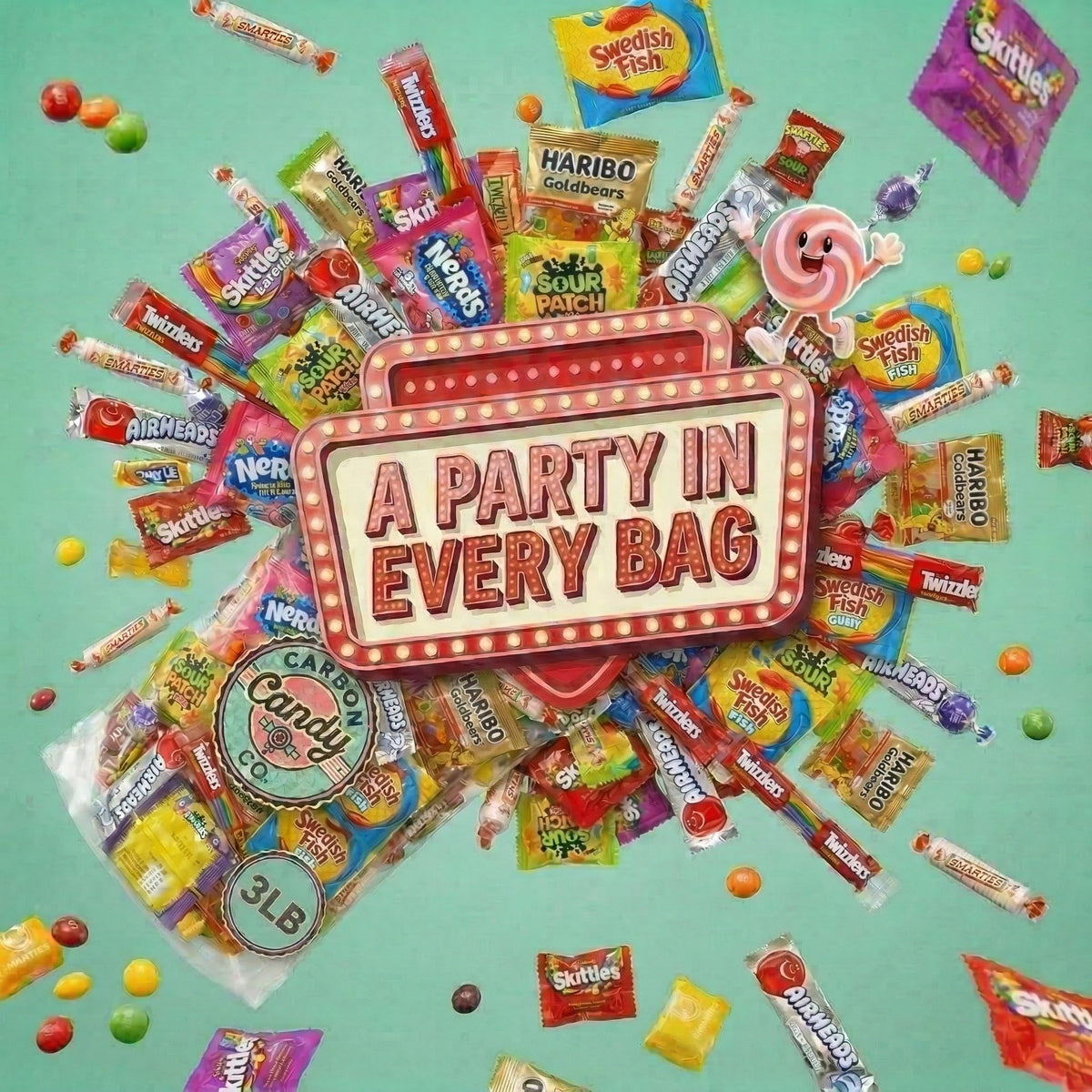 CARBON CANDY CO. Bulk Candy Variety Pack – 3 lb, Individually Wrapped Assorted Sweets for Parties