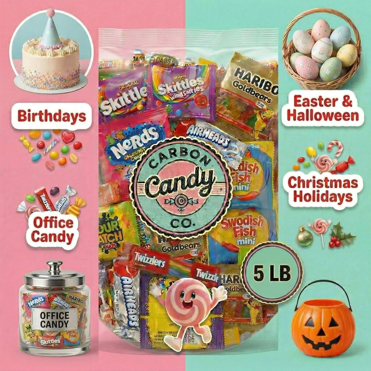 CARBON CANDY CO. Bulk Candy Variety Pack – 5 lb, Individually Wrapped Assorted Candy