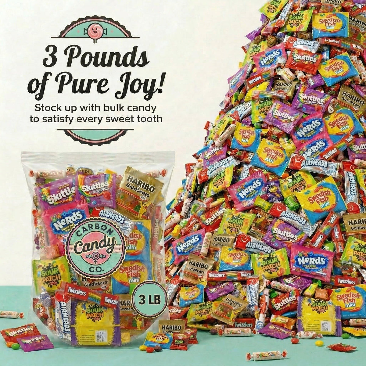 CARBON CANDY CO. Bulk Candy Variety Pack – 3 lb, Individually Wrapped Assorted Sweets for Parties