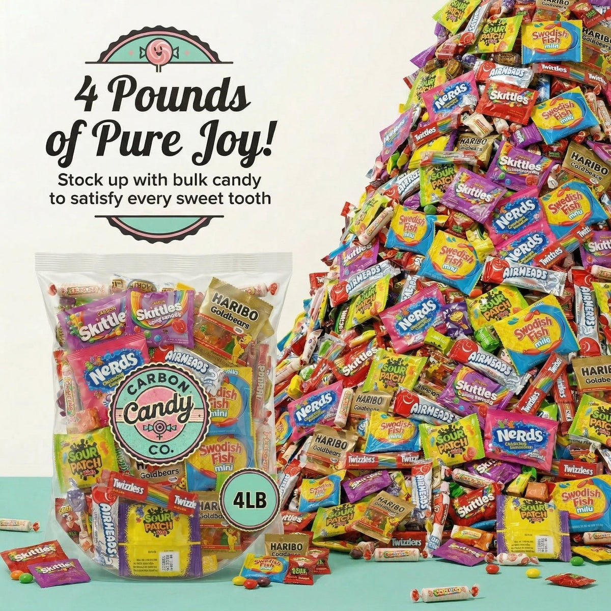 Carbon Candy Co. Bulk Candy Variety Pack — 4 lb, Individually Wrapped Assorted Mix for Parties | Mother's Day