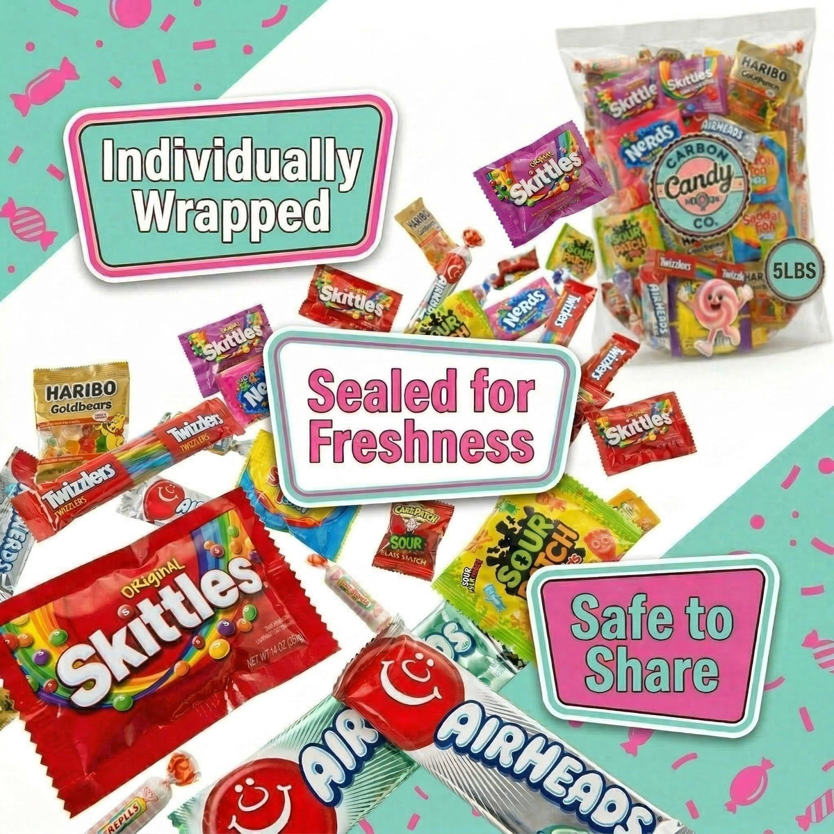 CARBON CANDY CO. Bulk Candy Variety Pack – 5 lb, Individually Wrapped Assorted Candy