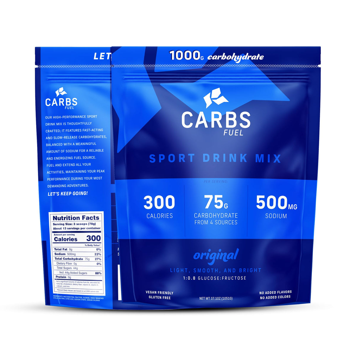 Carbs Fuel Original 1000g Sport Drink Powder – 75g Carbs, 300 Calories, 500mg Sodium per Serving