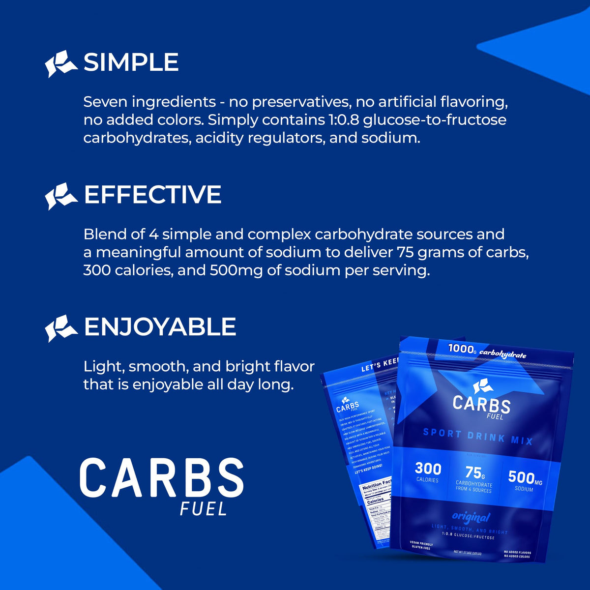 Carbs Fuel Original 1000g Sport Drink Powder – 75g Carbs, 300 Calories, 500mg Sodium per Serving