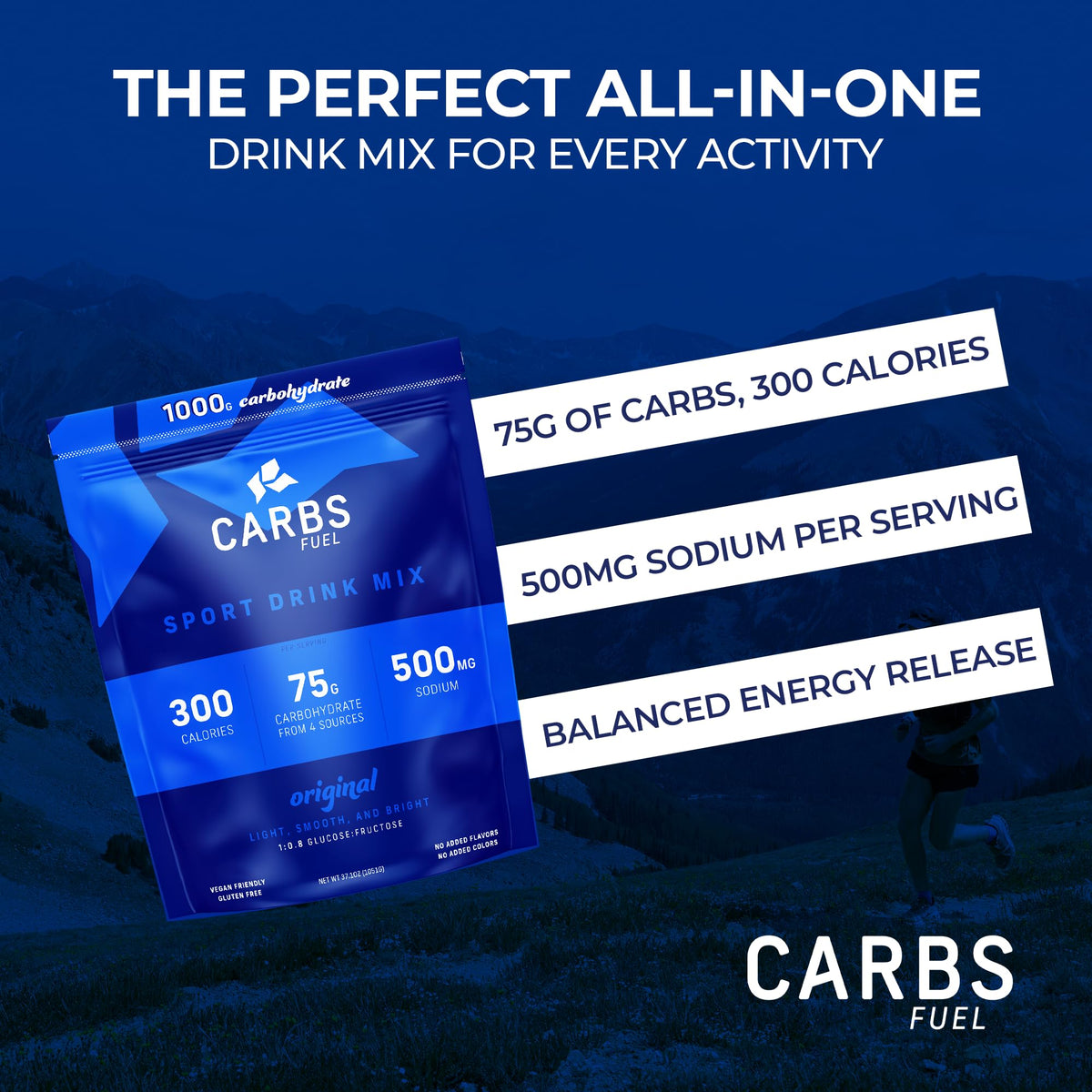 Carbs Fuel Original 1000g Sport Drink Powder – 75g Carbs, 300 Calories, 500mg Sodium per Serving