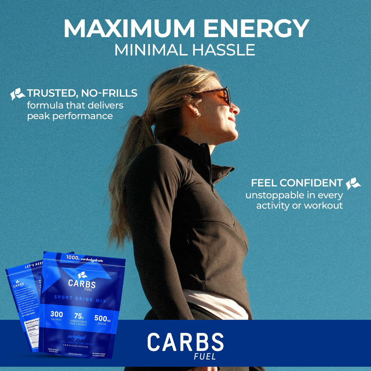 Carbs Fuel Original 1000g Sport Drink Powder – 75g Carbs, 300 Calories, 500mg Sodium per Serving