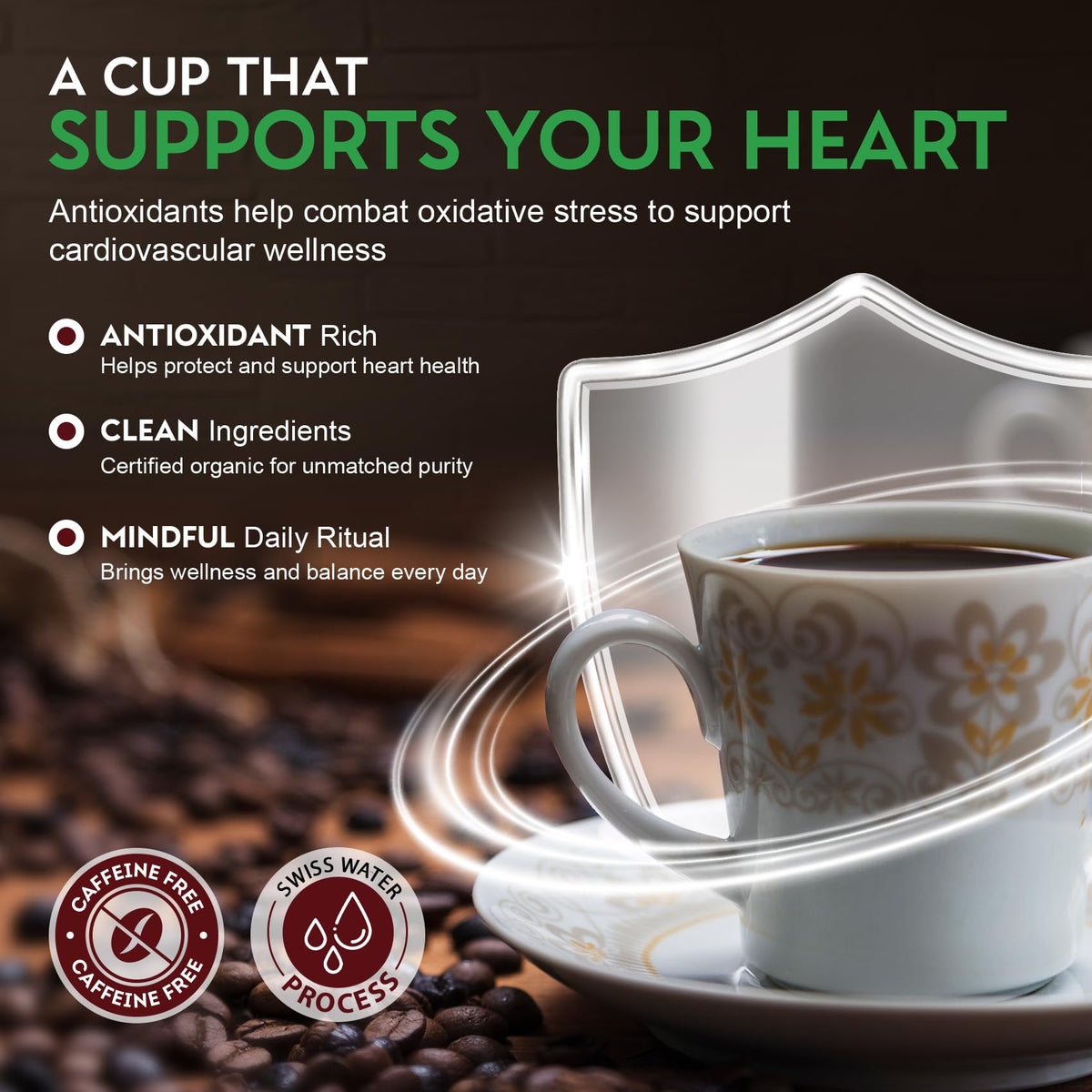 Cardiology Coffee Decaf Beans – USDA Organic, Mold-Free, 12oz Whole Beans | Swiss Water