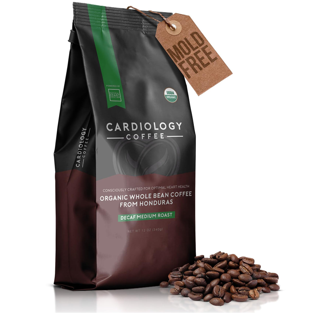 Cardiology Coffee Decaf Beans – USDA Organic, Mold-Free, 12oz Whole Beans | Swiss Water