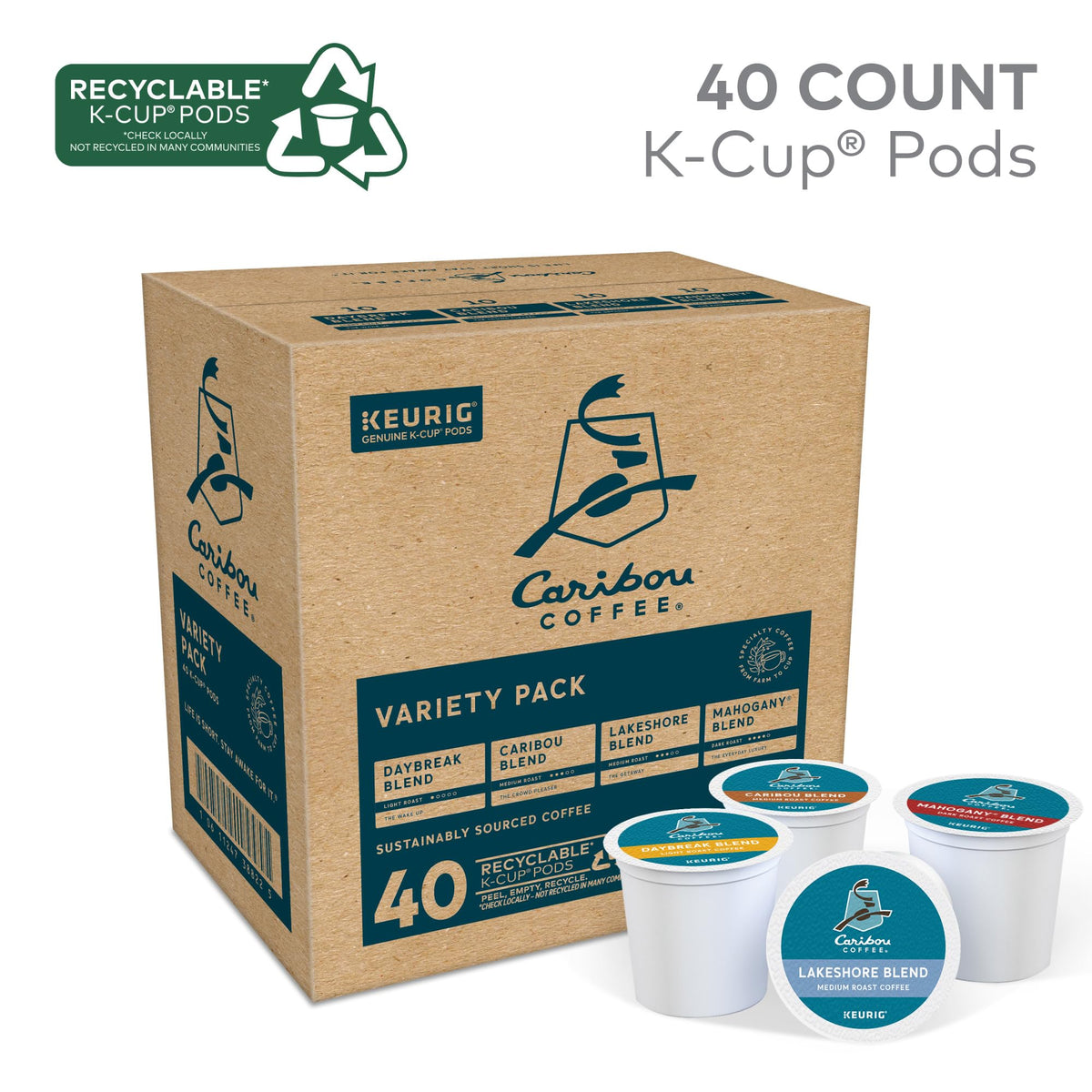 Caribou Coffee 40-Count Keurig K-Cup Pod Variety Pack – Light, Medium, and Dark Roasts