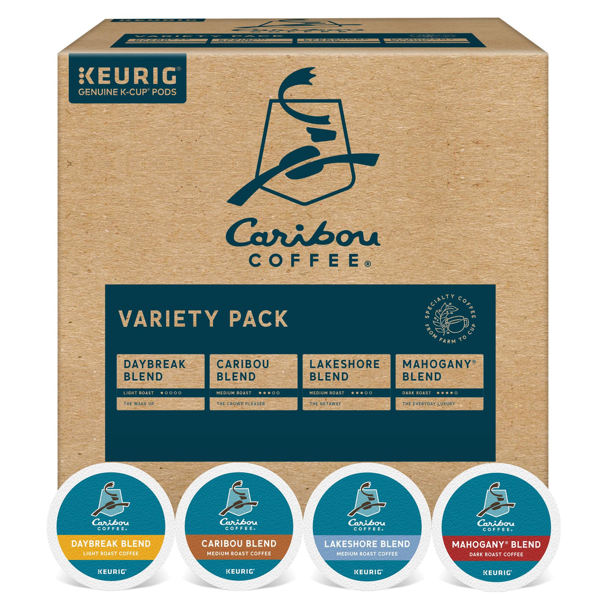 Caribou Coffee 40-Count Keurig K-Cup Pod Variety Pack – Light, Medium, and Dark Roasts