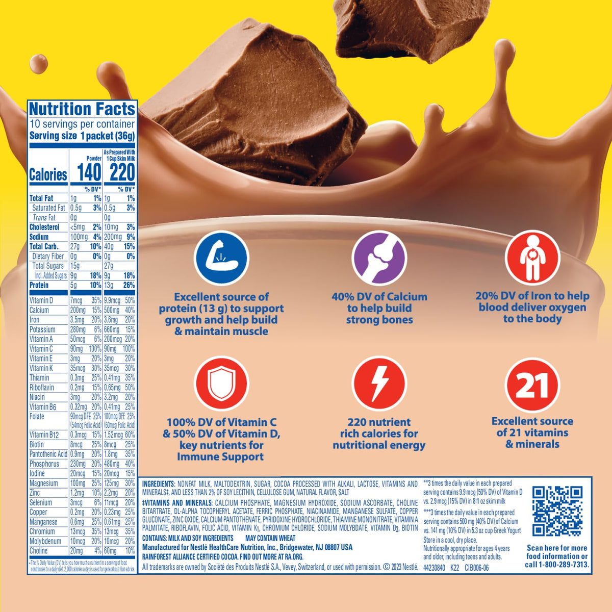Carnation Breakfast Essentials Powder Drink Mix Rich Milk Chocolate – 10 Count Packets (Pack of 6)