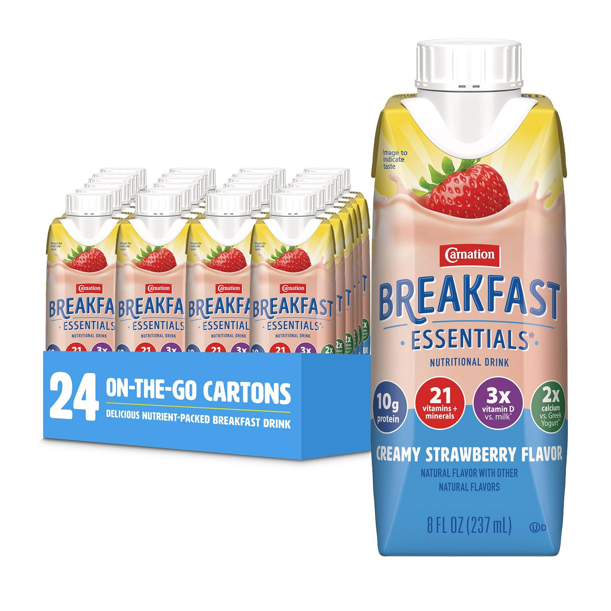 Carnation Breakfast Essentials Ready-to-Drink Creamy Strawberry – 8 fl oz Carton (Pack of 24)