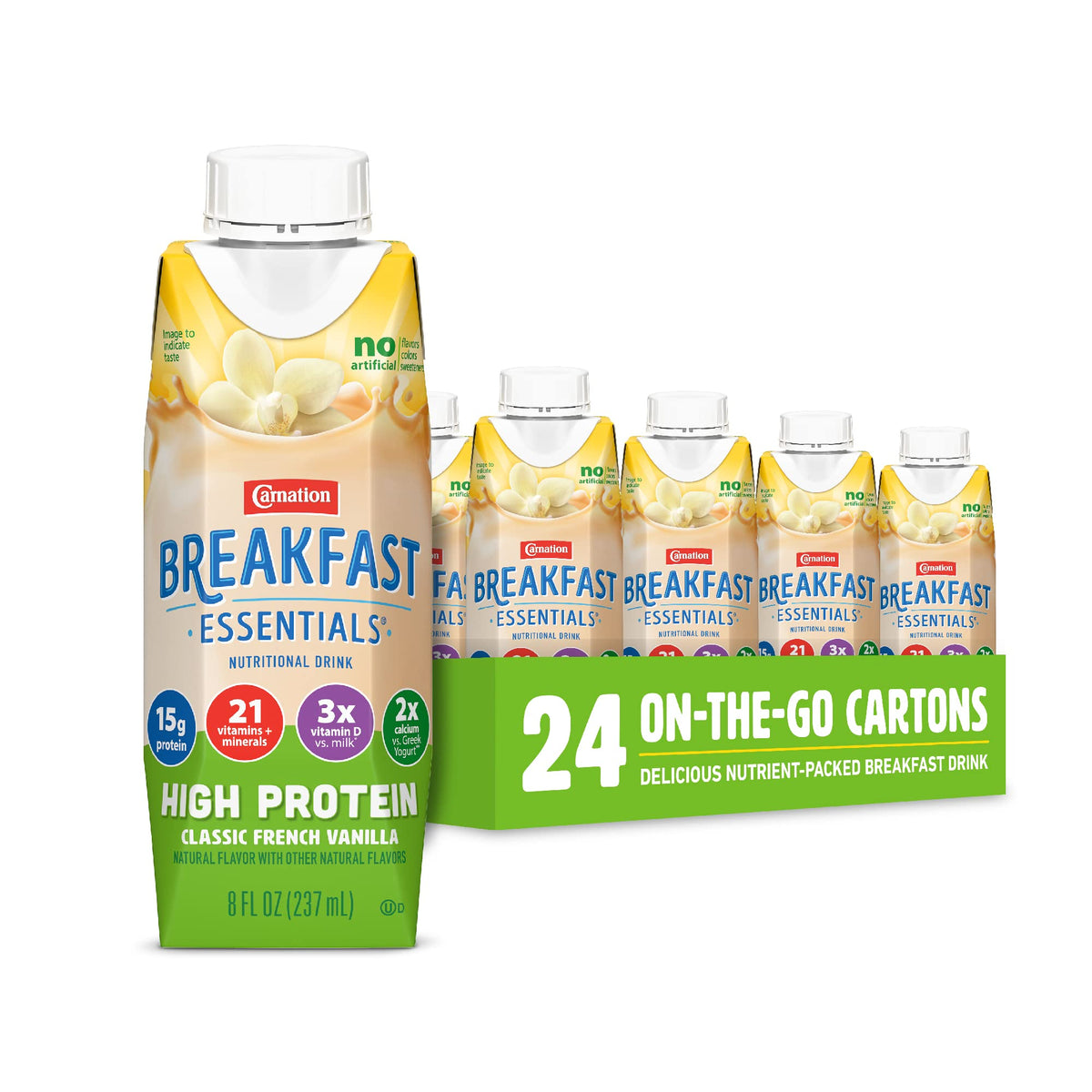 Carnation Breakfast Essentials High Protein Ready-to-Drink, Classic French Vanilla, 8 FL OZ Carton (Pack of 24)