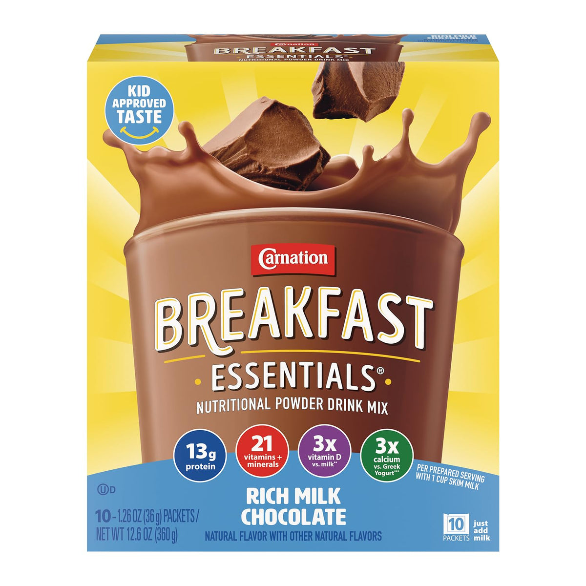Carnation Breakfast Essentials Powder Drink Mix Rich Milk Chocolate – 10 Count Packets (Pack of 6)