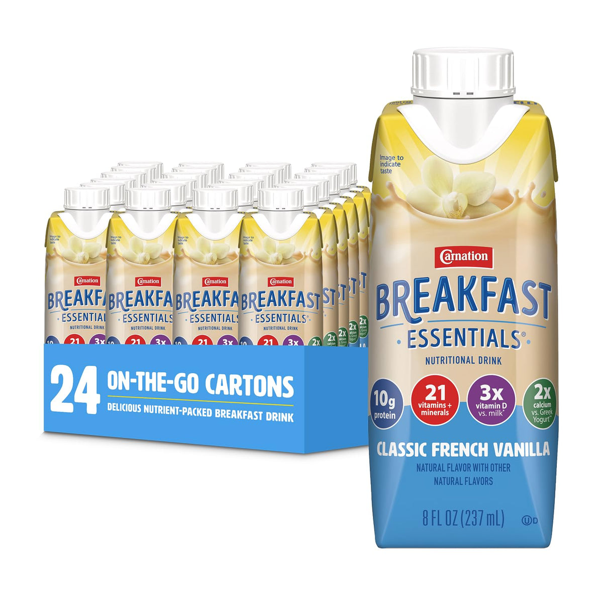 Carnation Breakfast Essentials Ready-to-Drink Classic French Vanilla, 8 fl oz Carton (Pack of 24)