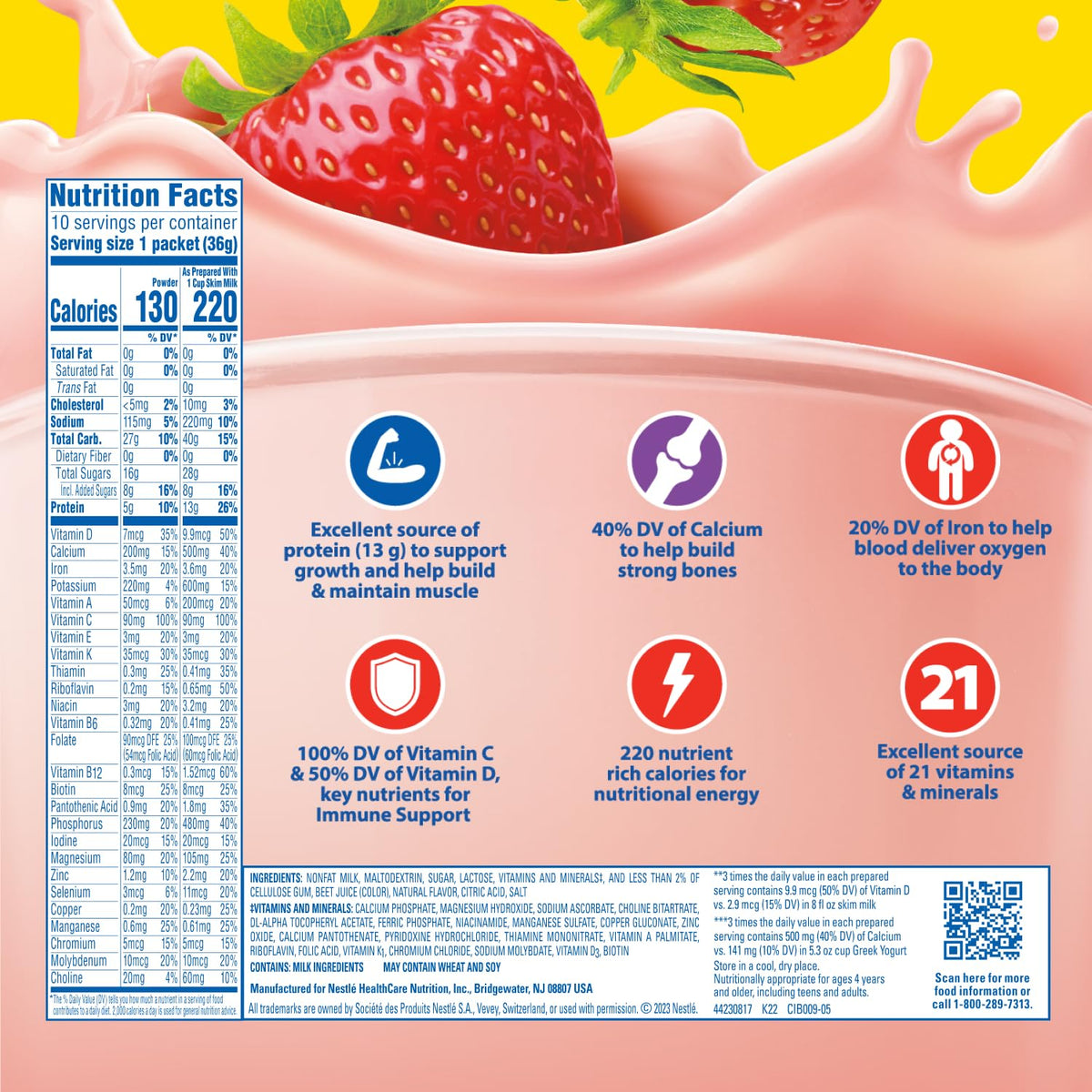 Carnation Breakfast Essentials Complete Nutritional Drink Strawberry 1.26 oz Packet 60 Ct