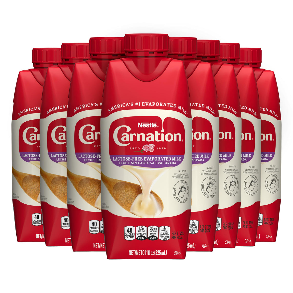 Nestlé Carnation Lactose-Free Evaporated Milk with Vitamin D – Shelf-Stable Cooking Milk, 8 Pack