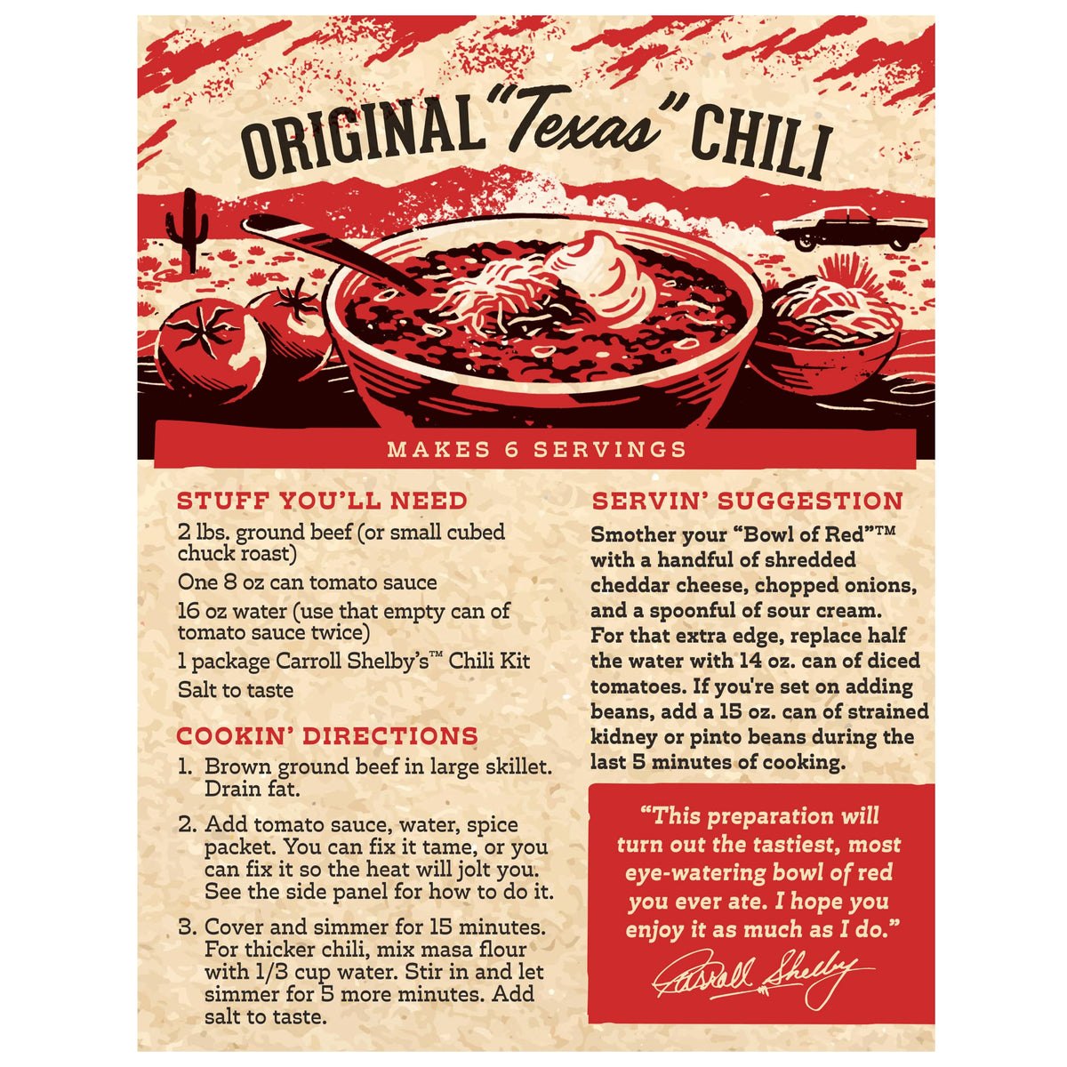 Carroll Shelby's Original Texas Brand Chili Kit 3.65oz Box — Pack of 8 | Texas-Style Seasoning
