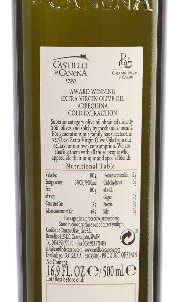 Castillo de Canena Extra Virgin Olive Oil – Arbequina Early Harvest, High Polyphenol, 16.8 oz