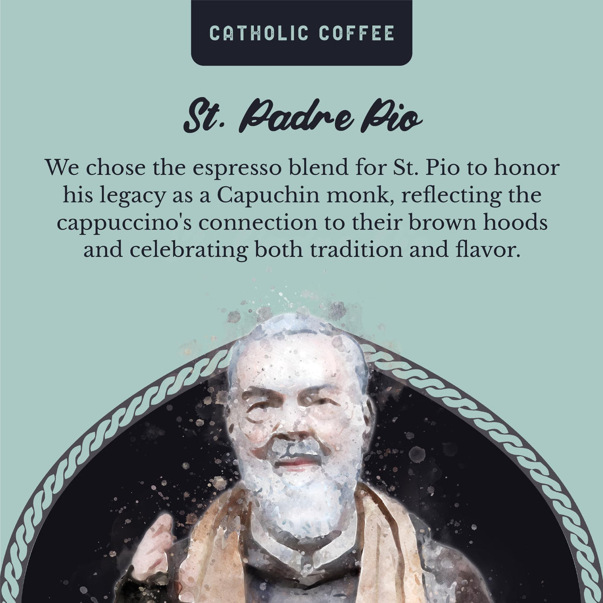 Catholic Coffee Padre Pio – Medium-Dark Roast Ground Coffee, Dark Cherry & Chocolate, 12oz