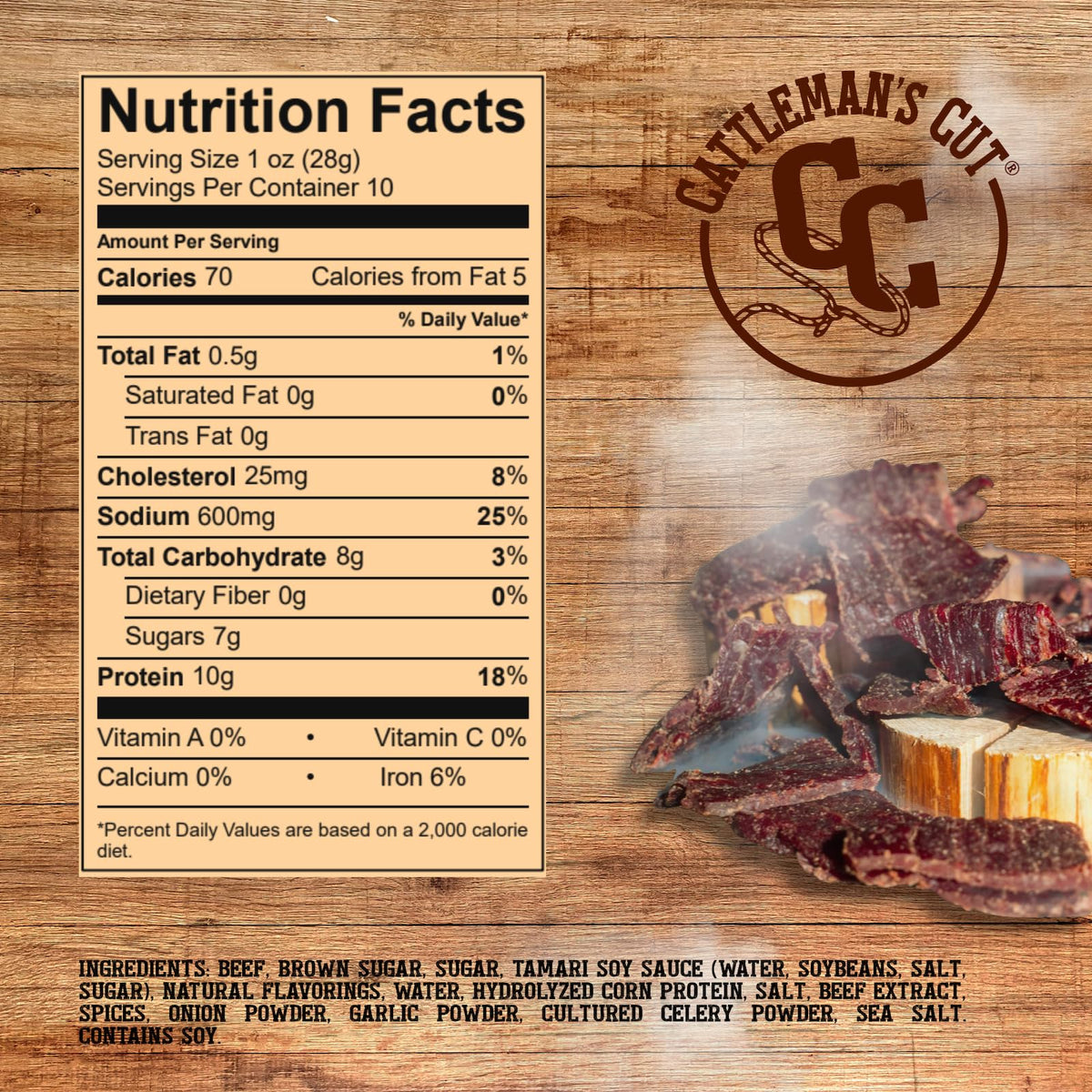 CATTLEMAN'S CUT Teriyaki Beef Jerky – Premium Marinated Steak, High Protein, Keto & Gluten Free, 10 oz
