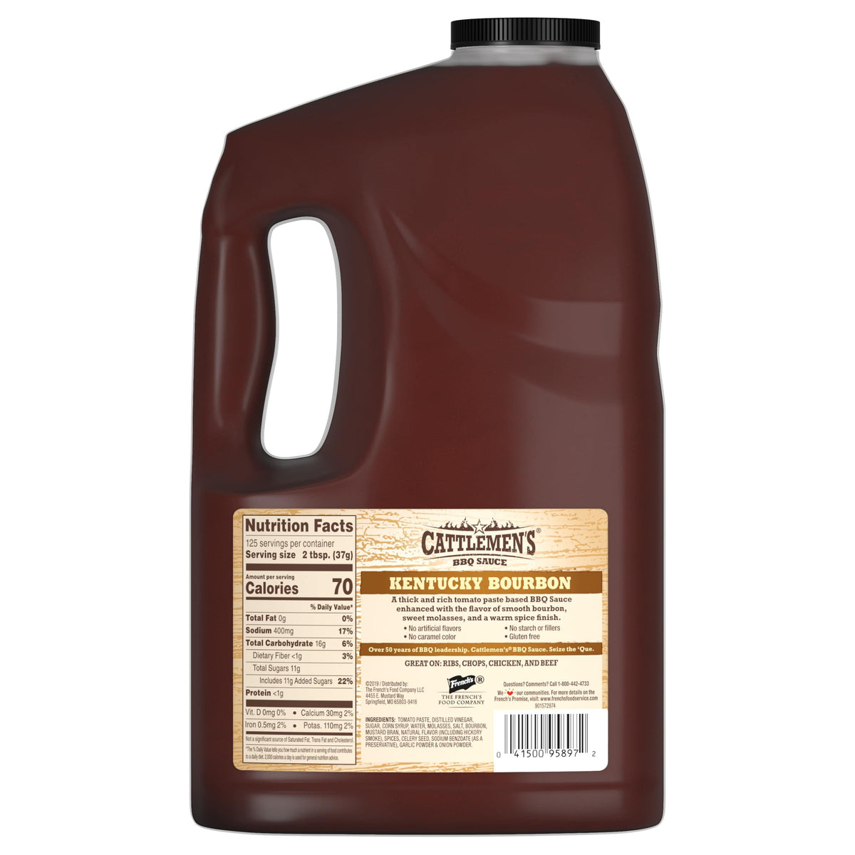 Cattlemen's Kentucky Bourbon BBQ Sauce, 1 Gal – Rich Smoky Flavor for Ribs, Chicken & Steak