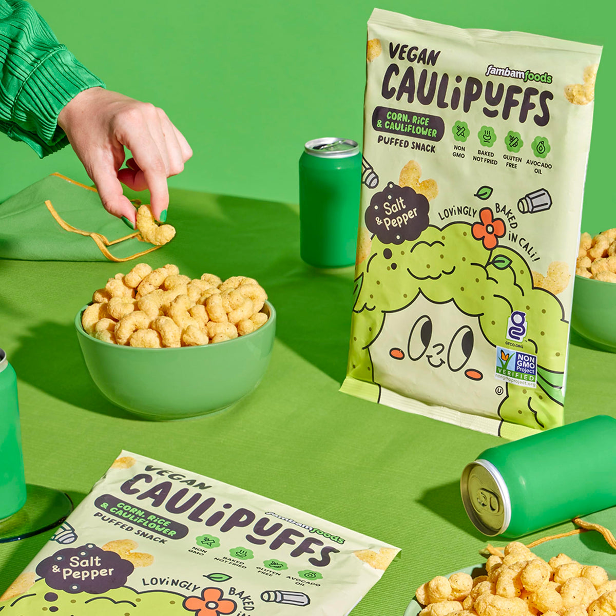 CauliPuffs Gluten Free Puffed Snack – Vegan Salt & Pepper, 15 x 0.75oz Bags | Caulipuffs