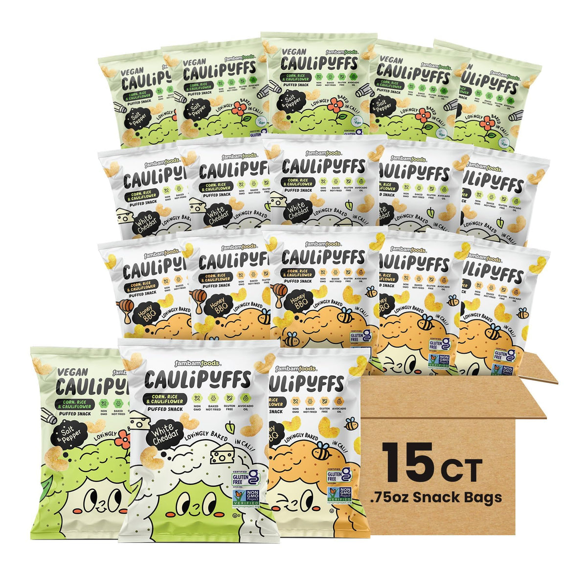 CauliPuffs Gluten Free Puffed Snack – Variety Pack (15 x 0.75oz) | Caulipuffs