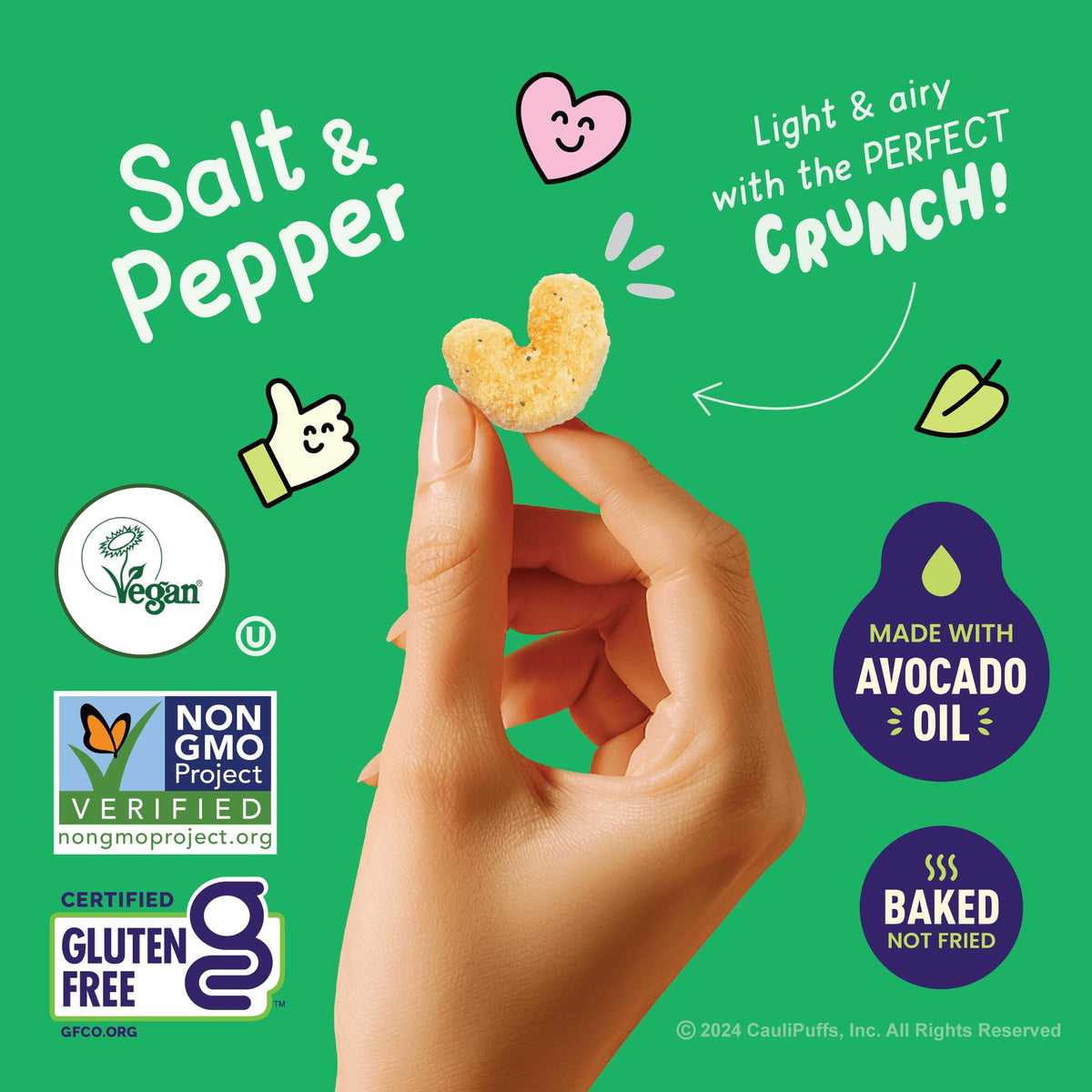 CauliPuffs Gluten Free Puffed Snack – Vegan Salt & Pepper, 15 x 0.75oz Bags | Caulipuffs