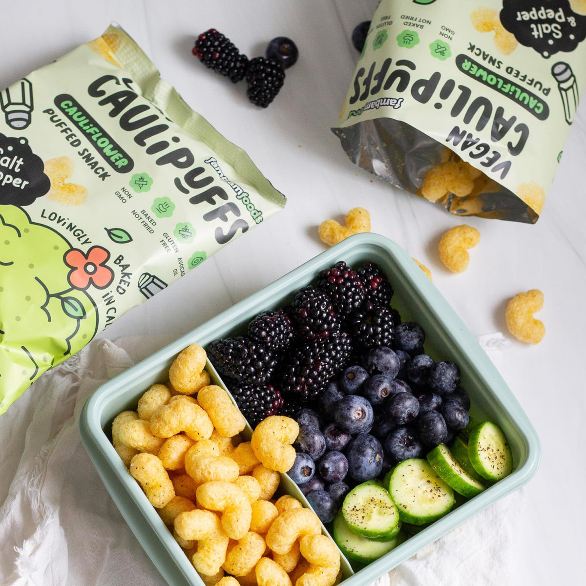CauliPuffs Gluten Free Puffed Snack – Vegan Salt & Pepper, 15 x 0.75oz Bags | Caulipuffs