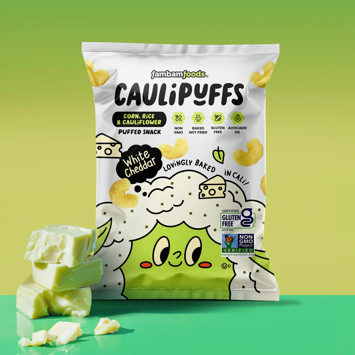 CauliPuffs White Cheddar Gluten Free Puffed Snack — 15 Pack (0.75 oz Bags) | Caulipuffs