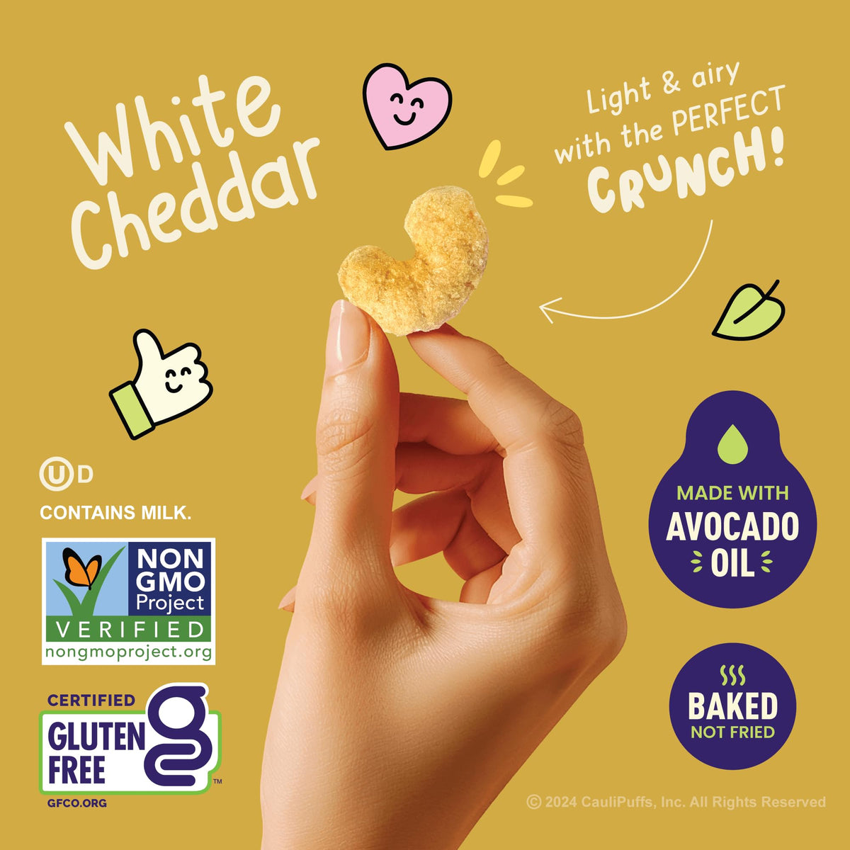 CauliPuffs White Cheddar Gluten Free Puffed Snack — 15 Pack (0.75 oz Bags) | Caulipuffs