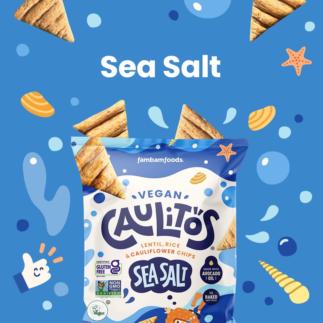 Caulitos Sea Salt Chips – 15 Pack | Organic Lentil, Rice & Cauliflower, Baked with Avocado Oil