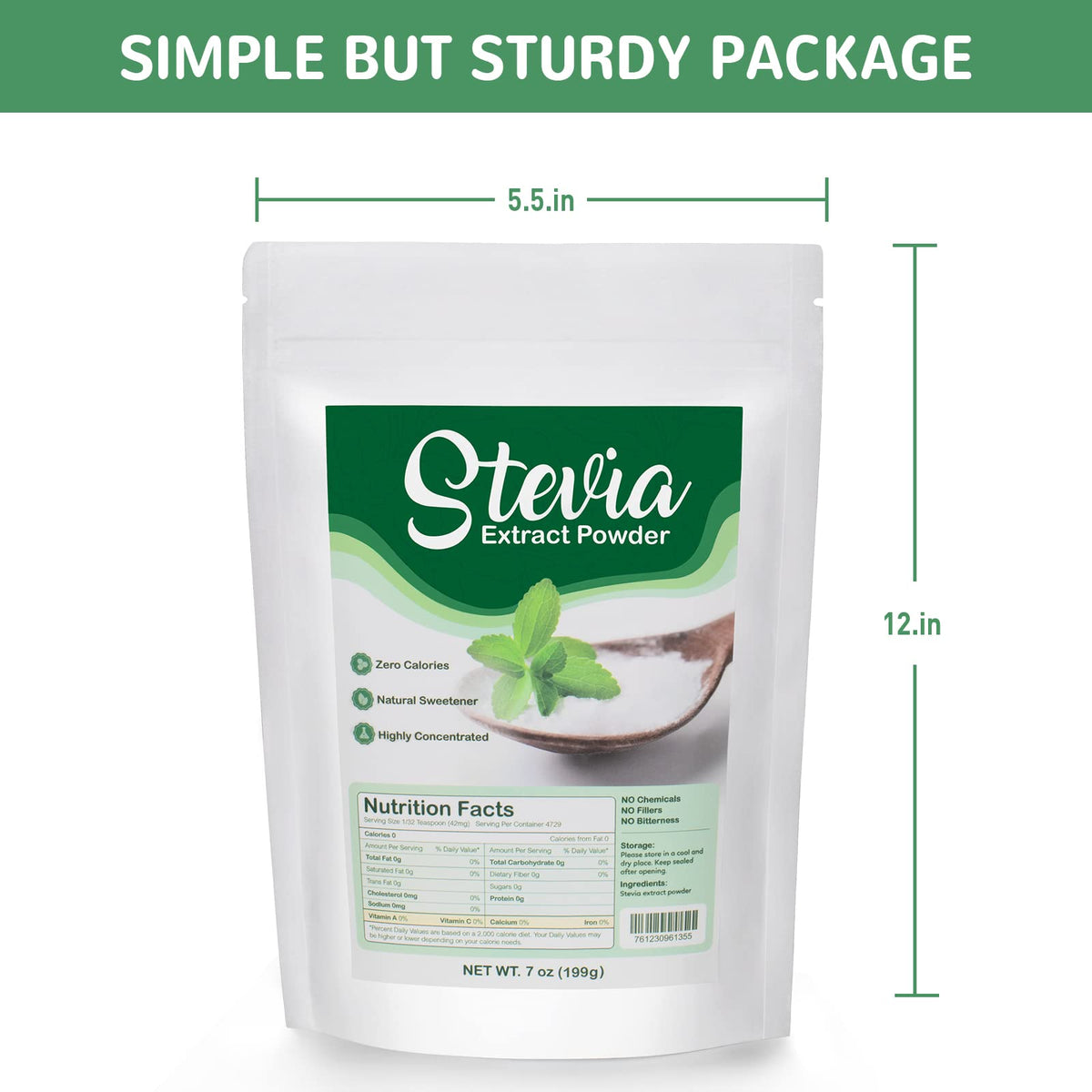 CCnutri Pure Stevia Powder 7oz/199g – Zero Calorie, No Fillers, No Bitterness