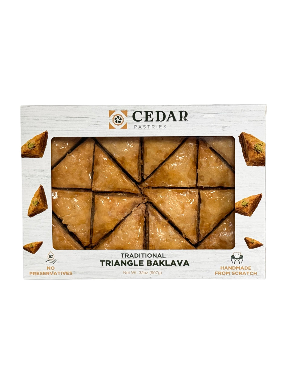 Cedar Pastries 16-Piece Traditional Triangle Baklava – Cashew, Almond & Walnut