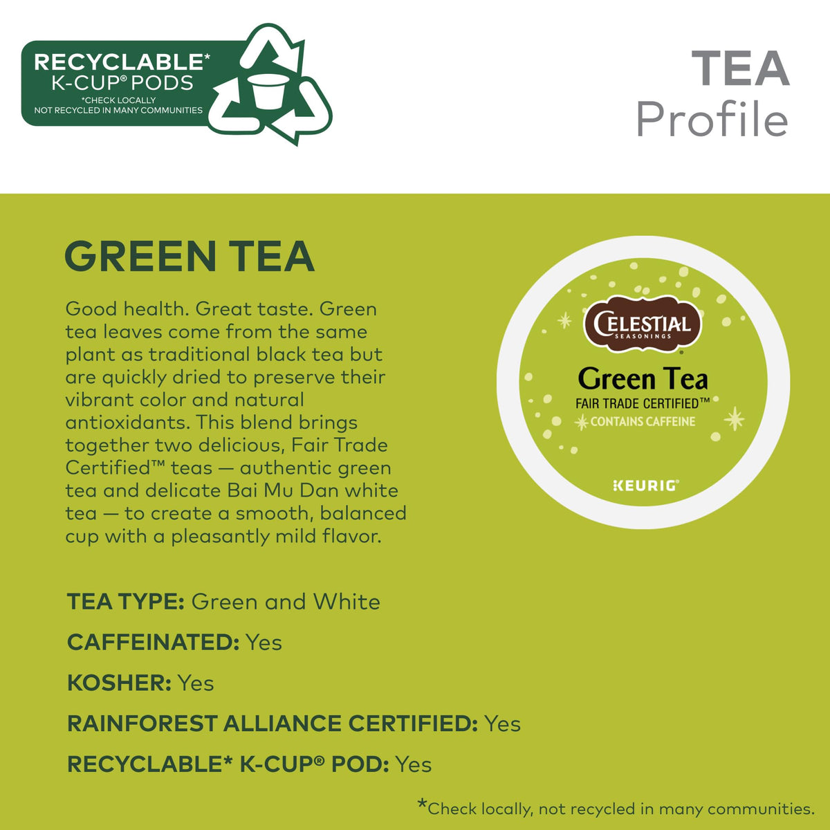 Celestial Seasonings Green Tea K-Cup Pods – 96 Count, Fair Trade, Recyclable