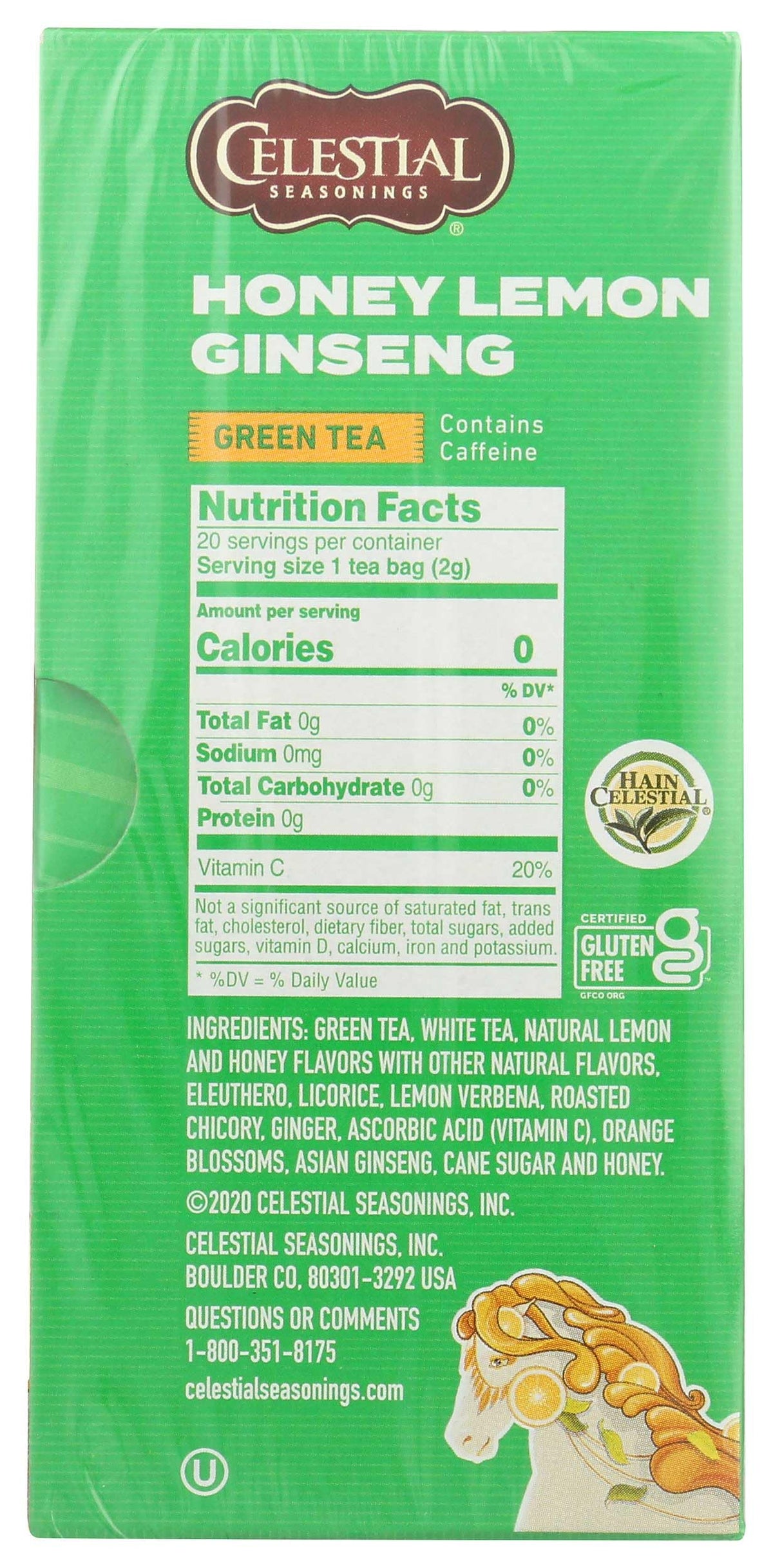 Celestial Seasonings Green Tea, Honey Lemon Ginseng — 6 Pack (20 Tea Bags Each)